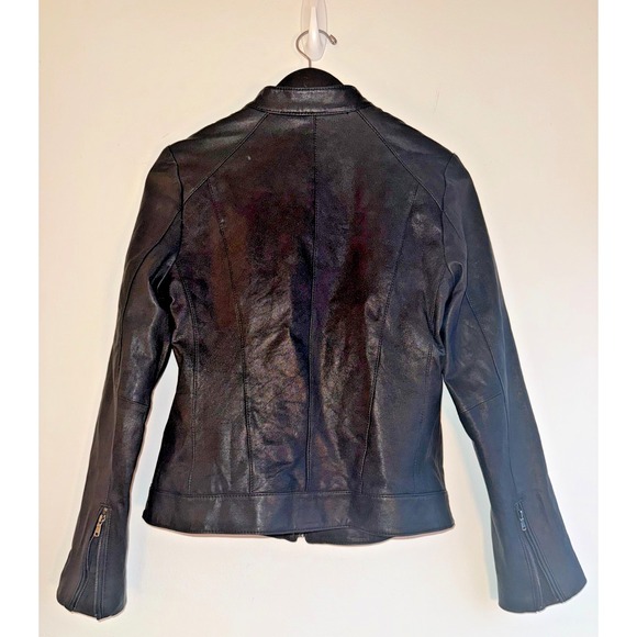Cole Haan Women's Size Medium Racer Leather Jacket Black Moto Style EUC Classic - Picture 3 of 9